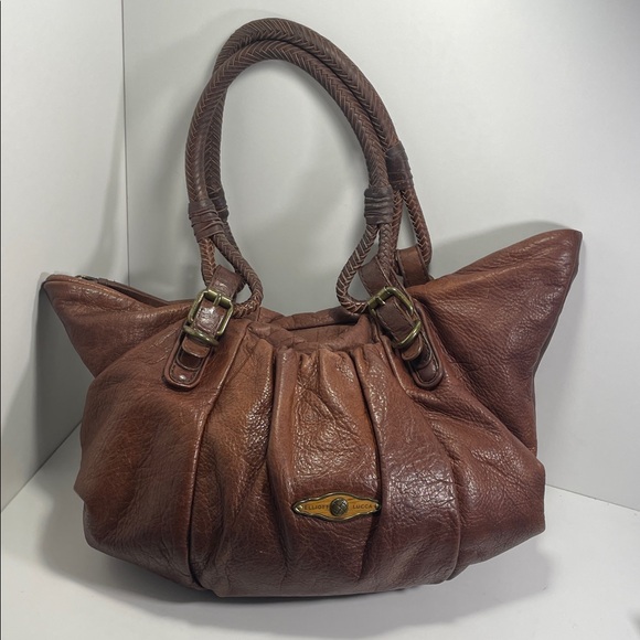 Elliott Lucca Rich Brown Vintage Y2K Distressed Leather Satchel Shoulder Bag - Picture 1 of 12